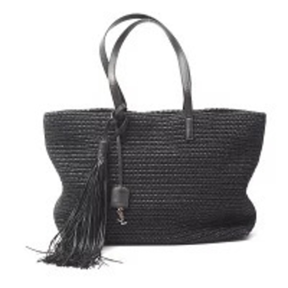 Saint Laurent raffia tote bag fringe black
